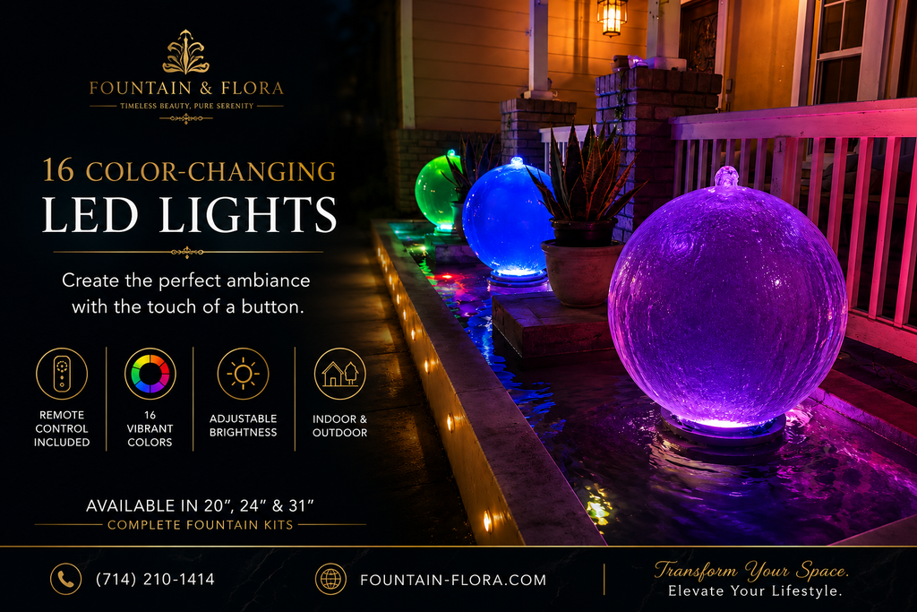 20" illuminated Acrylic Sphere Fountain with 24" Stainless Steel Basin