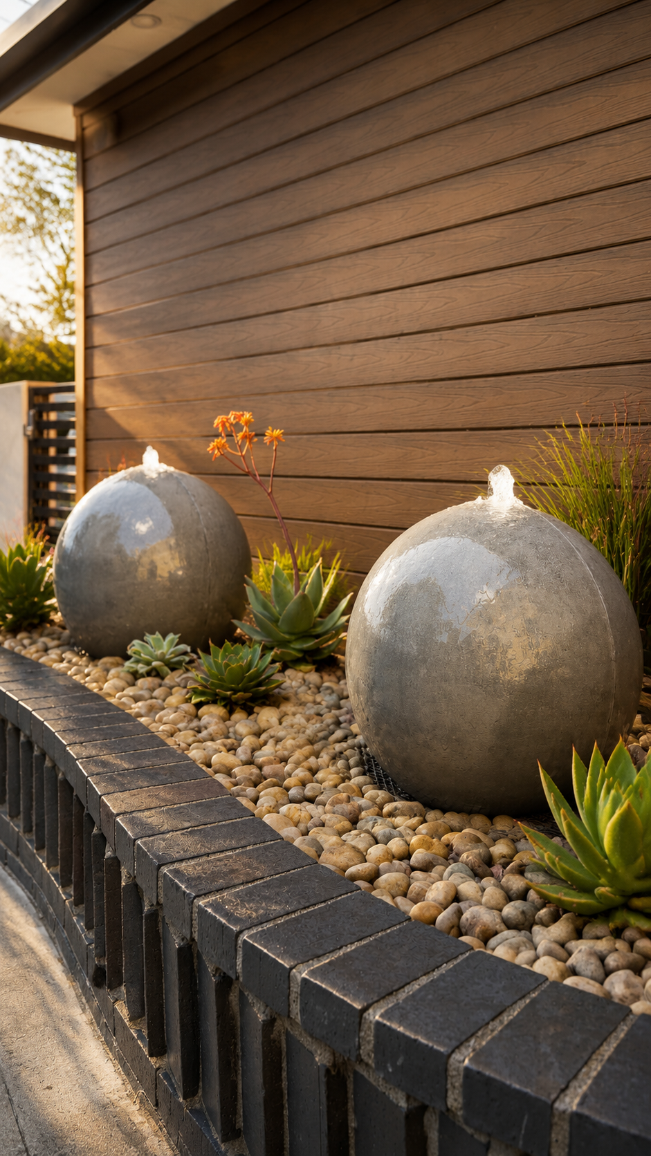 24" Concrete Sphere Fountain Set of 2 – Outdoor Water Feature