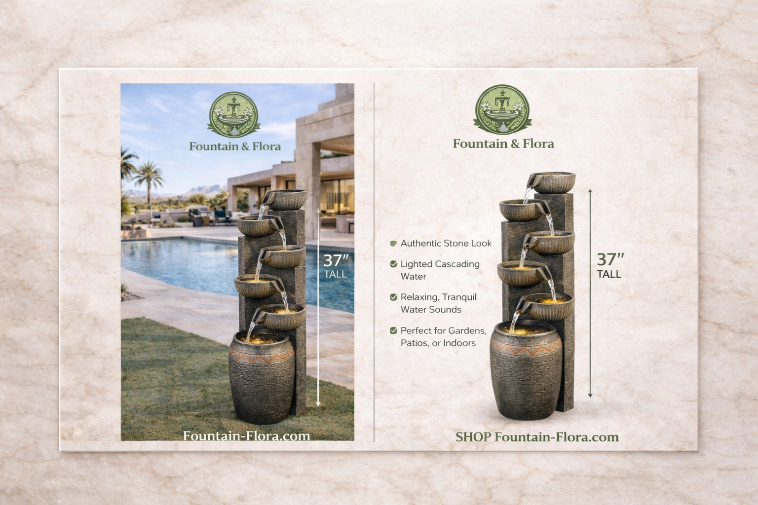 Modern Tiered Waterfall Fountain – Outdoor Luxury Feature (37”)