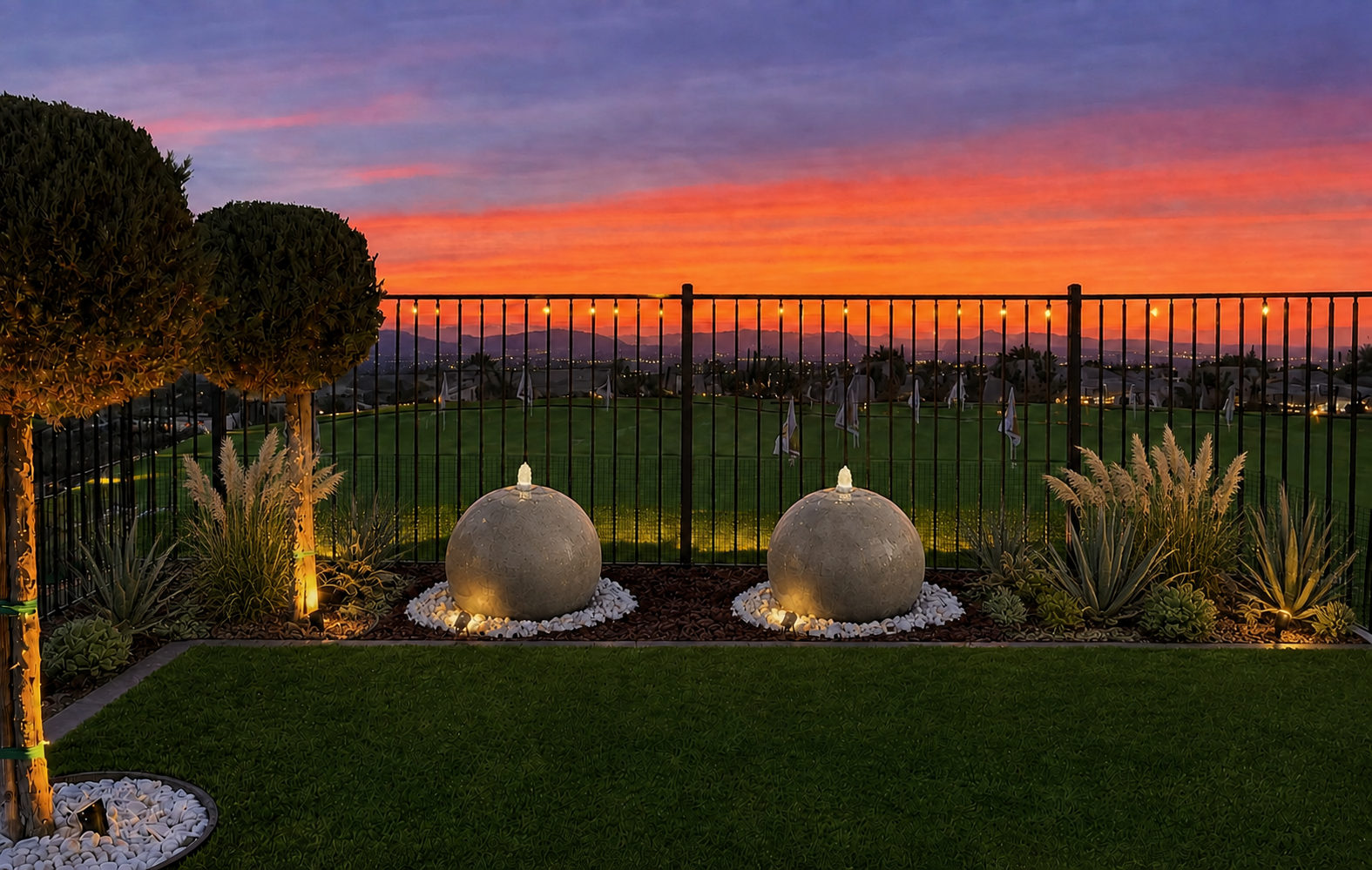 24" Concrete Sphere Fountain Set of 2 – Outdoor Water Feature