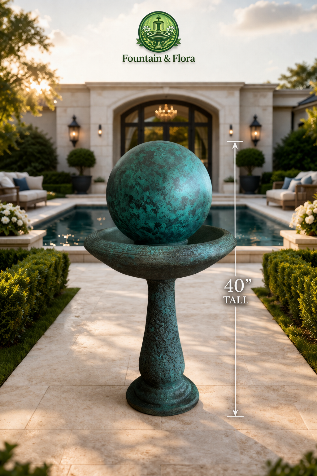 Modern Pedestal Sphere Fountain – Luxury Outdoor Statement (40”)
