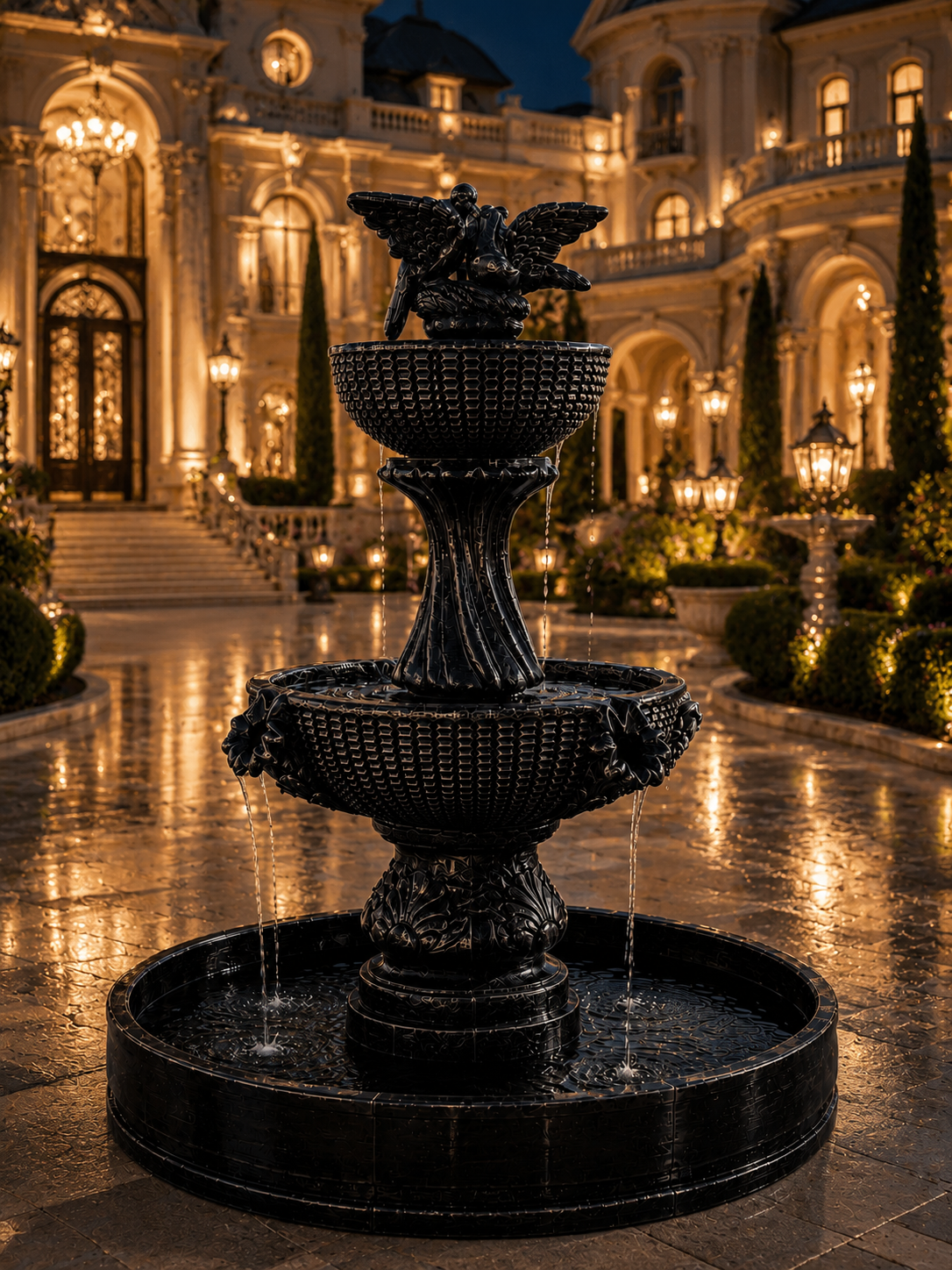 Elegant Concrete Birds Fountain 6-7 ft