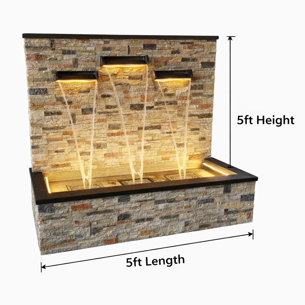 Modern Stone Wall Fountain – 5 ft x 5 ft | Custom Design and size