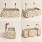 Petra Limestone-Finish Concrete Fountain with Twin Copper Spouts