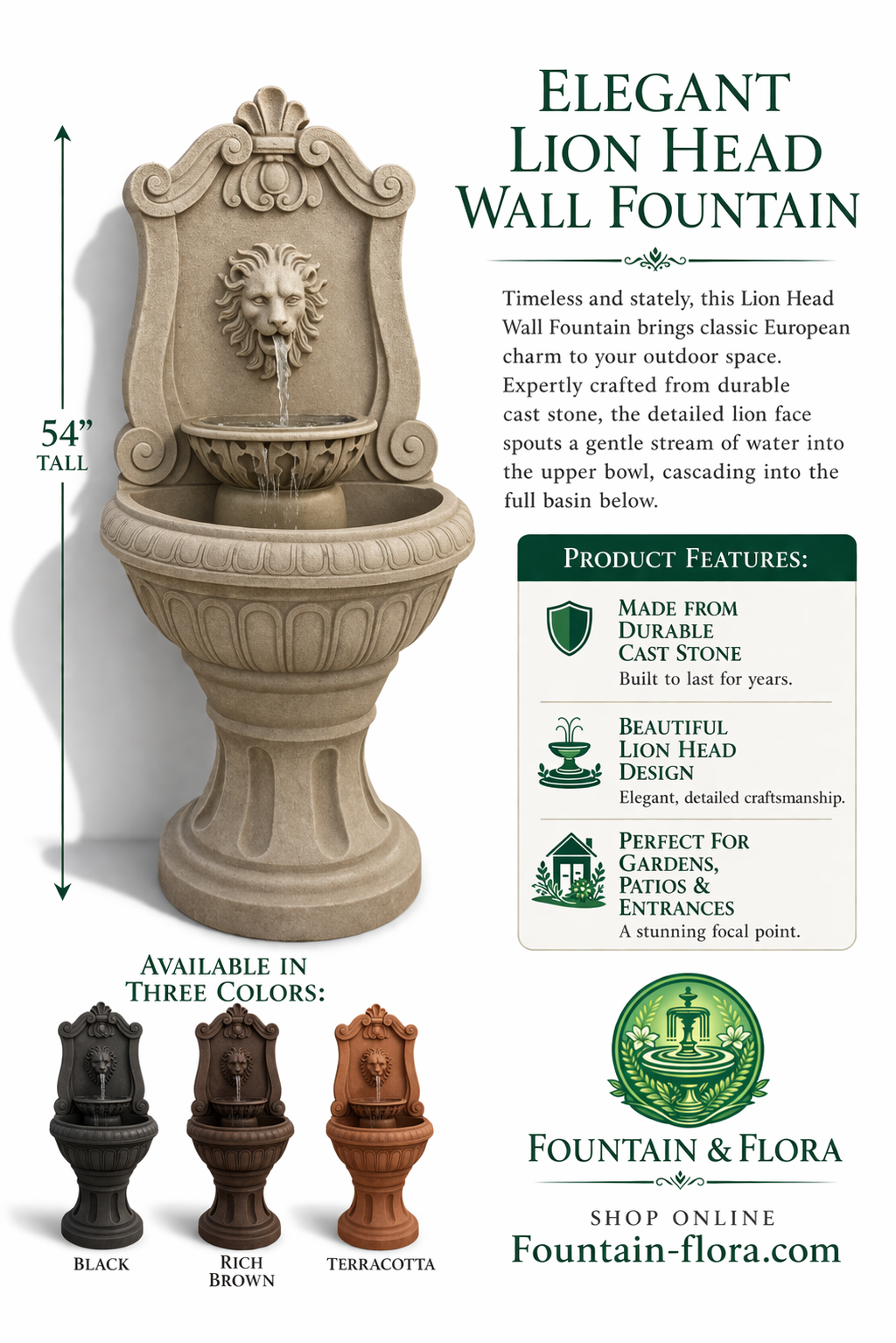 Luxury Lion Head Wall Fountain – Elegant Outdoor Statement