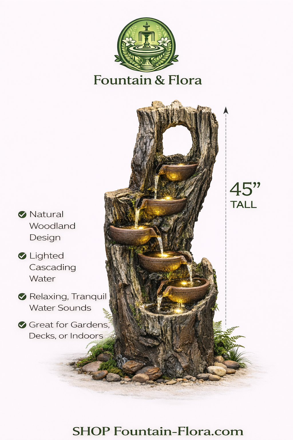 Natural Rock Waterfall Fountain – LED Outdoor Statement (45”)