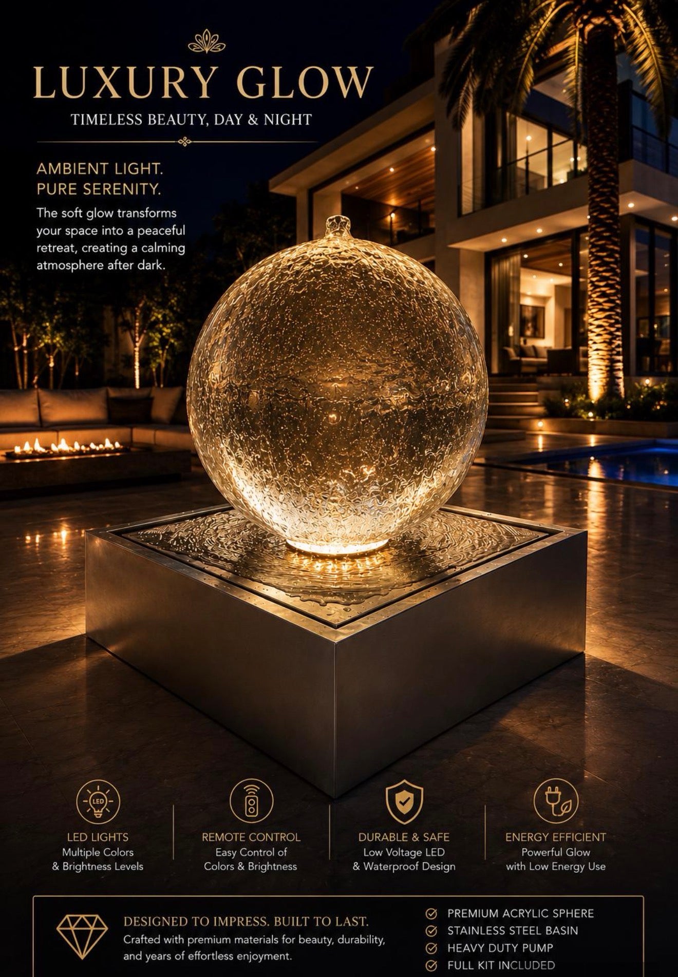 Acrylic Sphere Fountain (LED Kit)