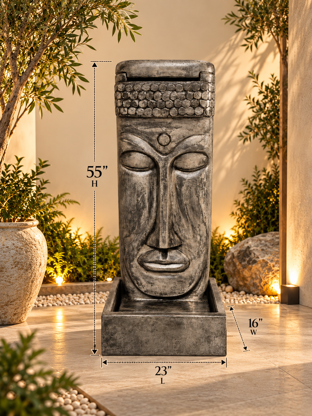 Zen Buddha Concrete Water Fountain