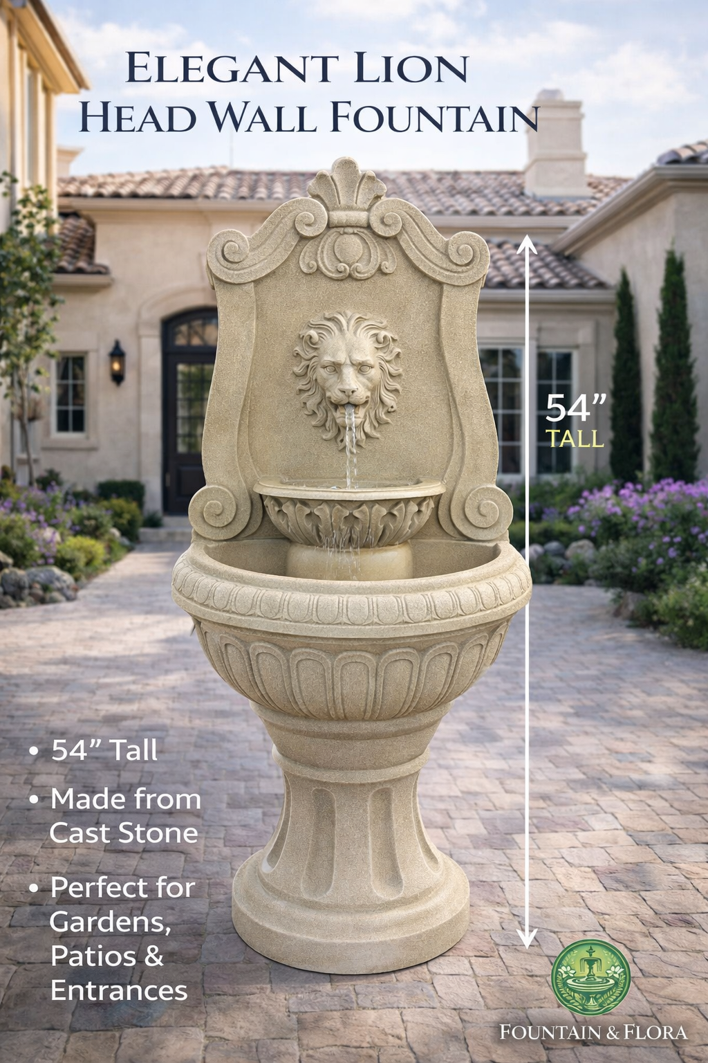 Luxury Lion Head Wall Fountain – Elegant Outdoor Statement