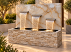 Calcutta Gold Onyx Concrete Waterfall Fountain – Luxury 3-Spout Water Feature