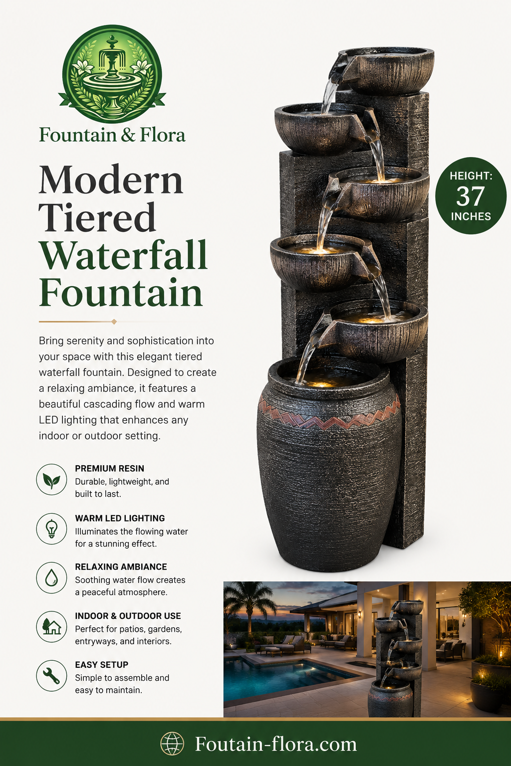 Modern Tiered Waterfall Fountain