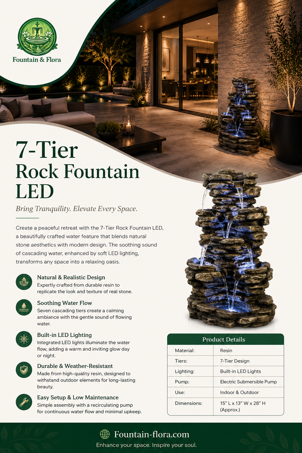 7-Tier Rock Fountain – LED