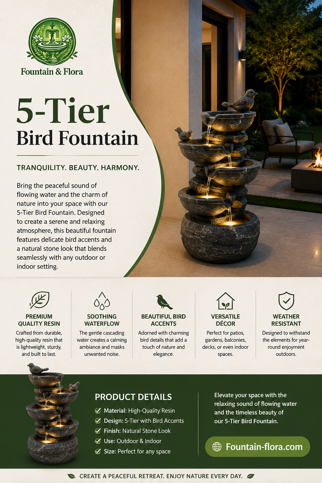 5-Tier Bird Fountain