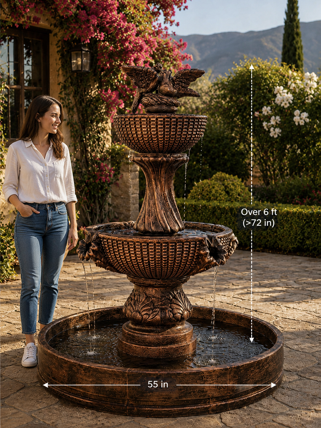 Elegant Concrete Birds Fountain 6-7 ft