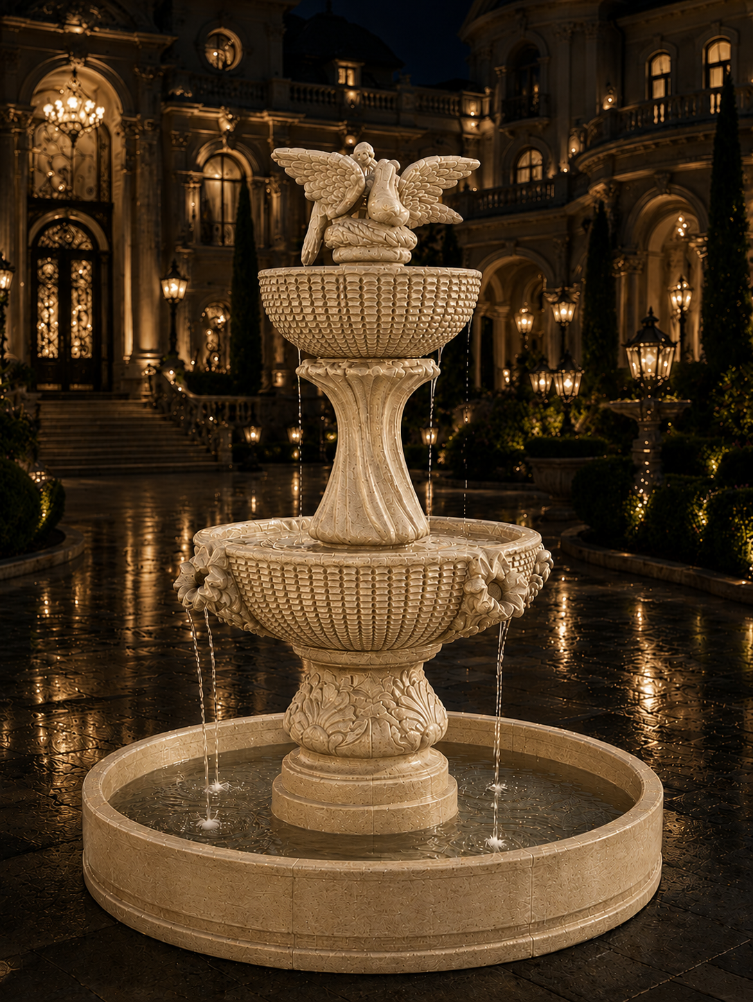 Elegant Concrete Birds Fountain 6-7 ft