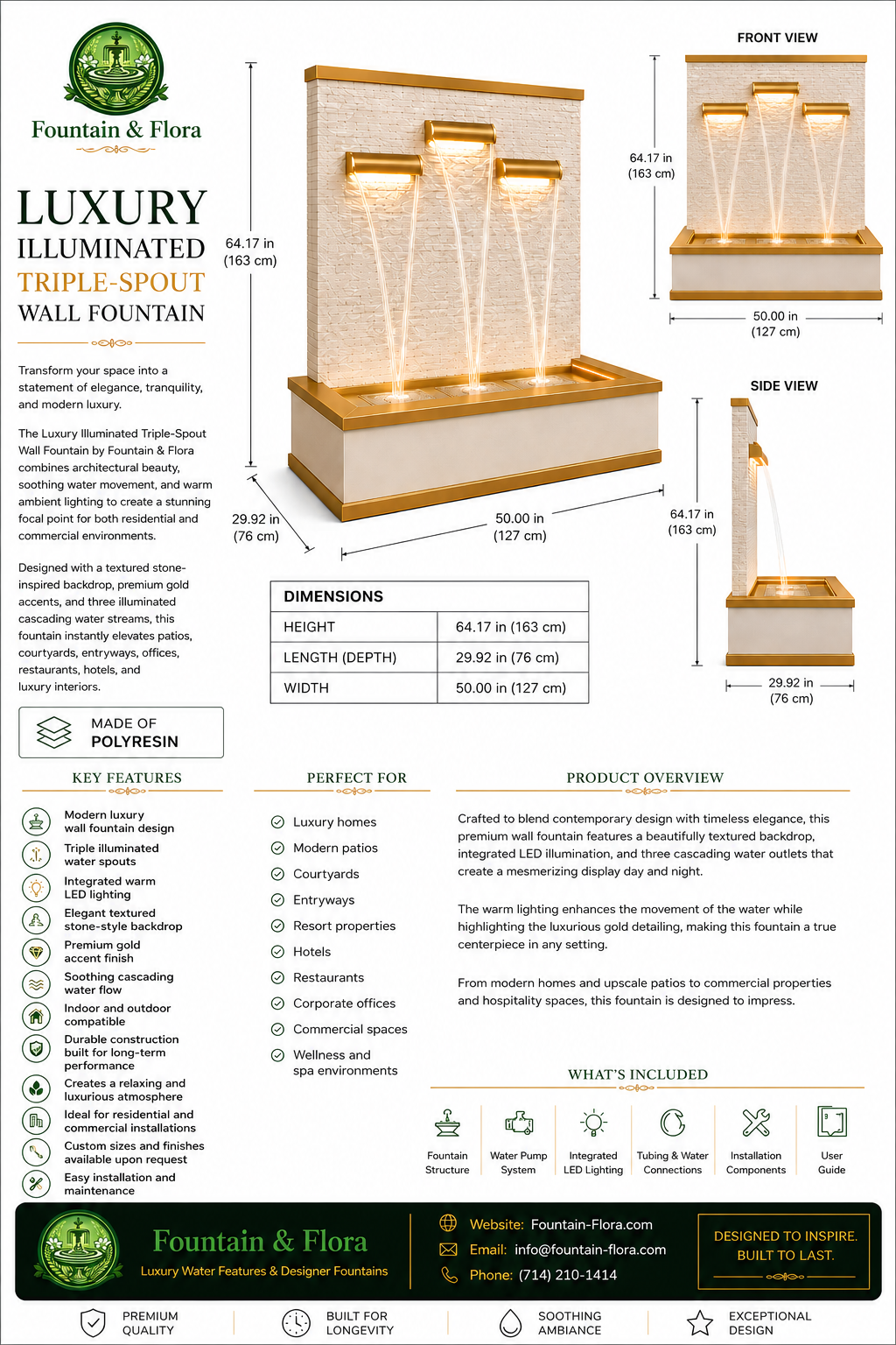 Modern Polyresin Wall Fountain  | Custom Design and size