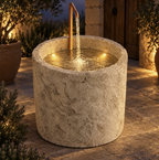 Limestone-Like Concrete Fountain with Copper Spout, 23-Inch Outdoor Water Feature