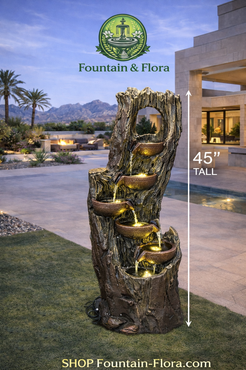 Natural Rock Waterfall Fountain – LED Outdoor Statement (45”)