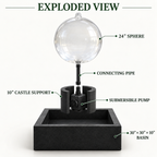 24” Crystal-Clear Acrylic Sphere Fountain with 30” Square Basin – Complete Kit