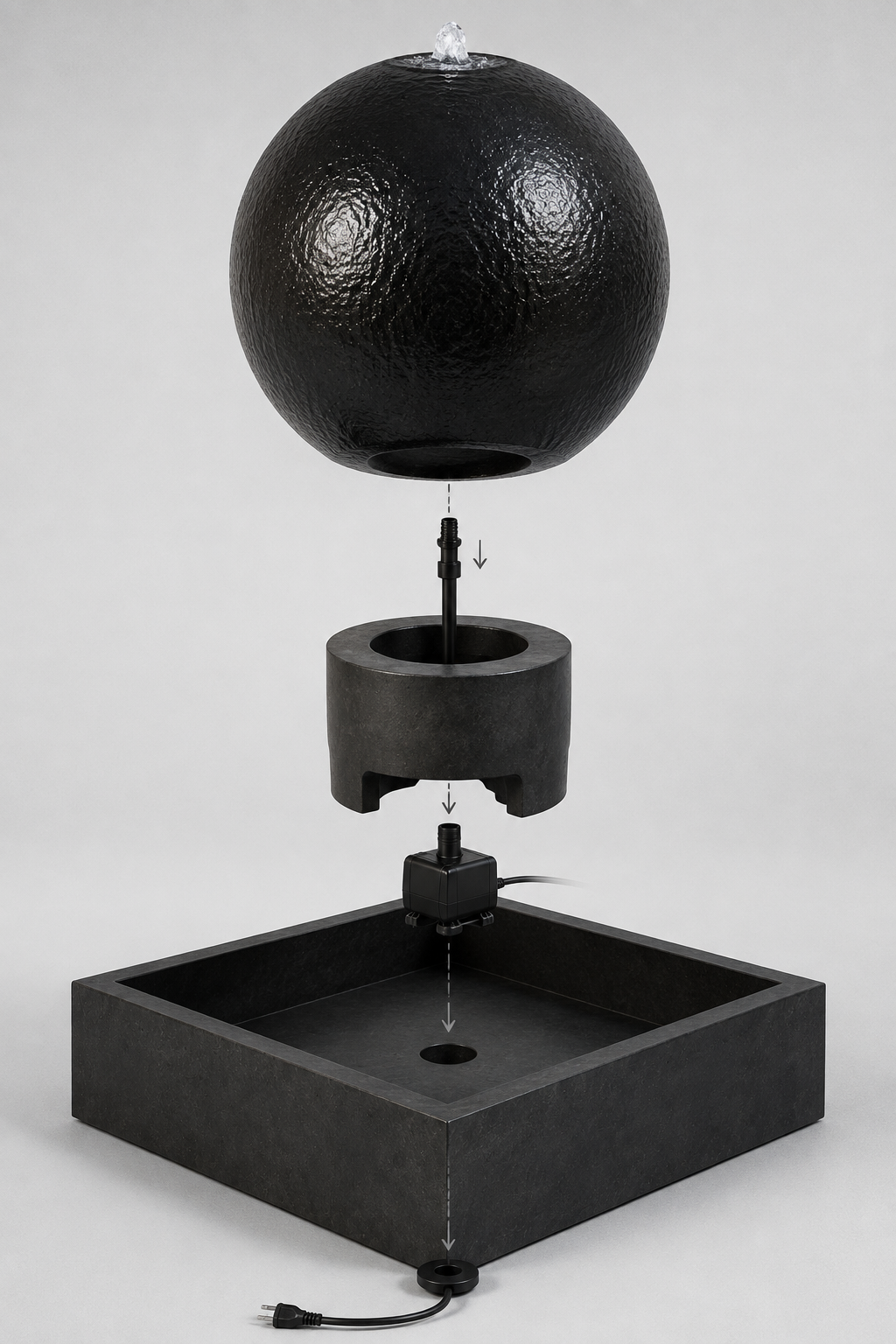 Luxurious 36″ Sphere Fountain with Visible Basin – Complete Indoor/Outdoor Kit