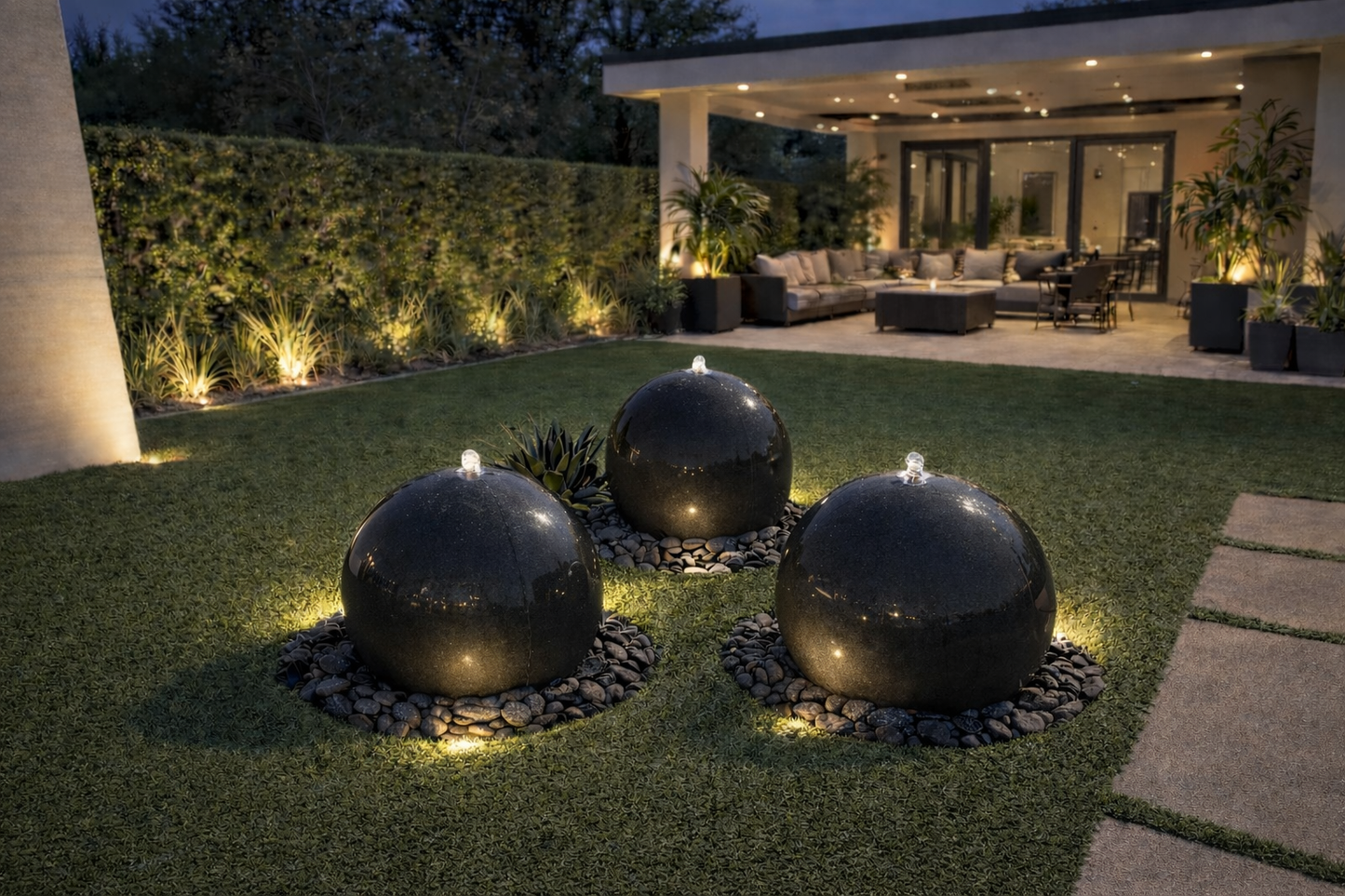 30” Concrete Sphere Fountain – Modern Outdoor Water Feature