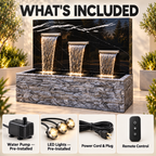 Calcutta Gold Onyx Concrete Waterfall Fountain – Luxury 3-Spout Water Feature