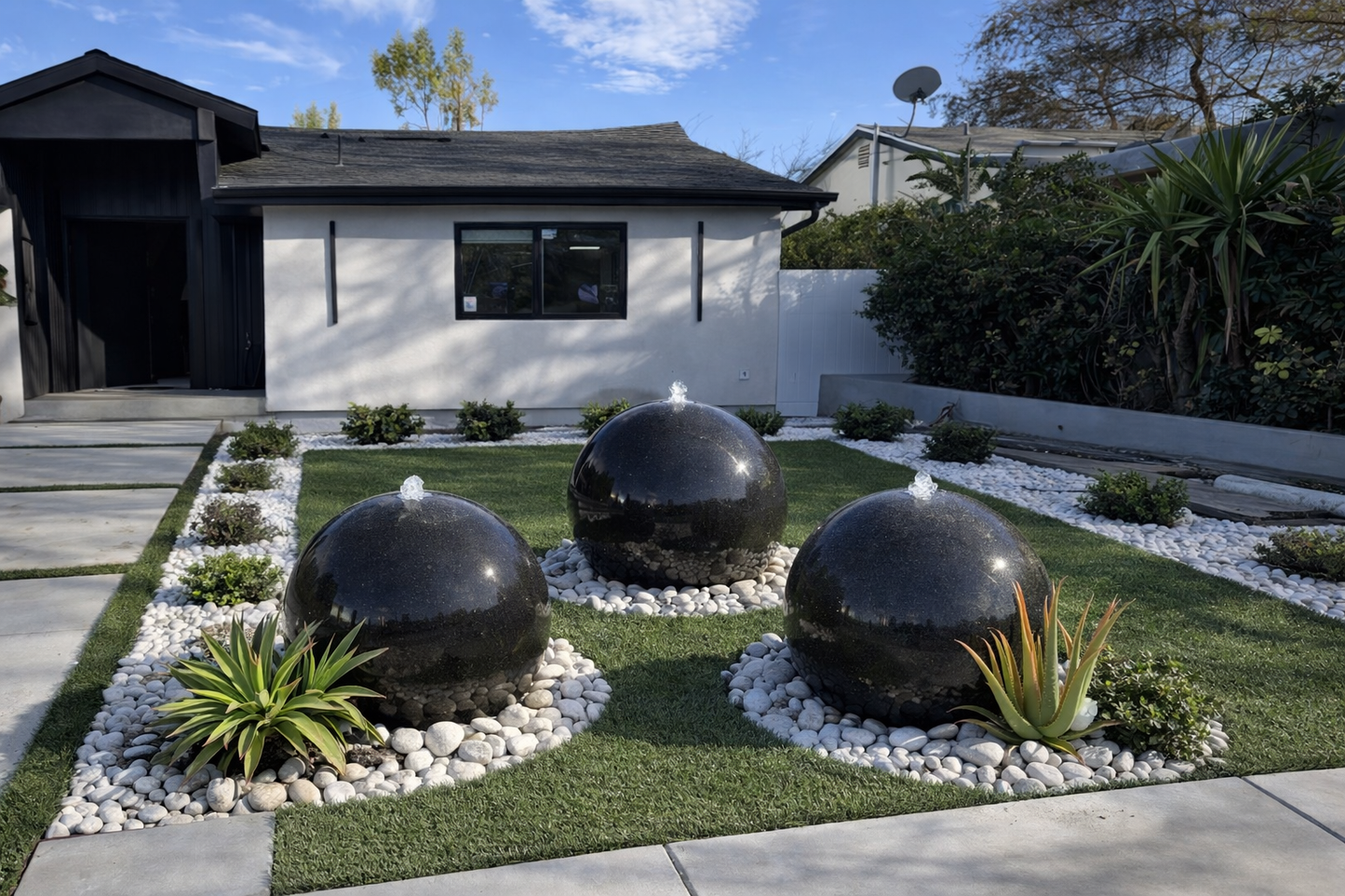 30” Concrete Sphere Fountain – Modern Outdoor Water Feature