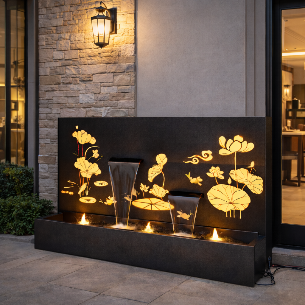 Laser-Cut Steel Wall Water Fountain – 4 ft x 6 ft | Custom Design