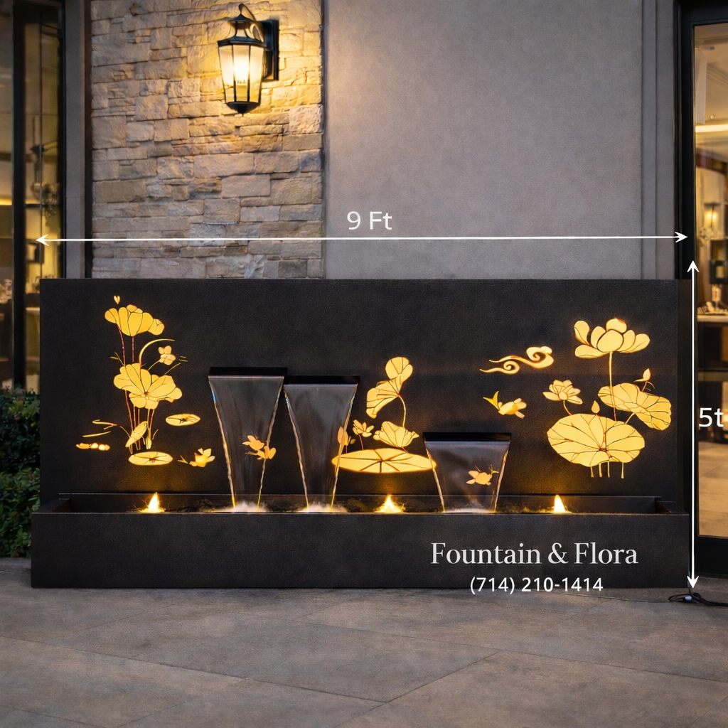 Laser-Cut Steel Wall Water Fountain – 4 ft x 6 ft | Custom Design