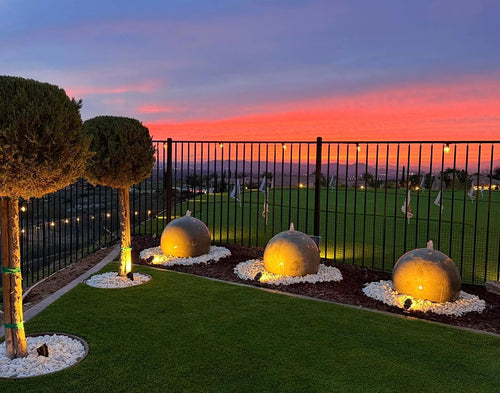 24" Concrete Sphere Fountain Set of 2 – Outdoor Water Feature