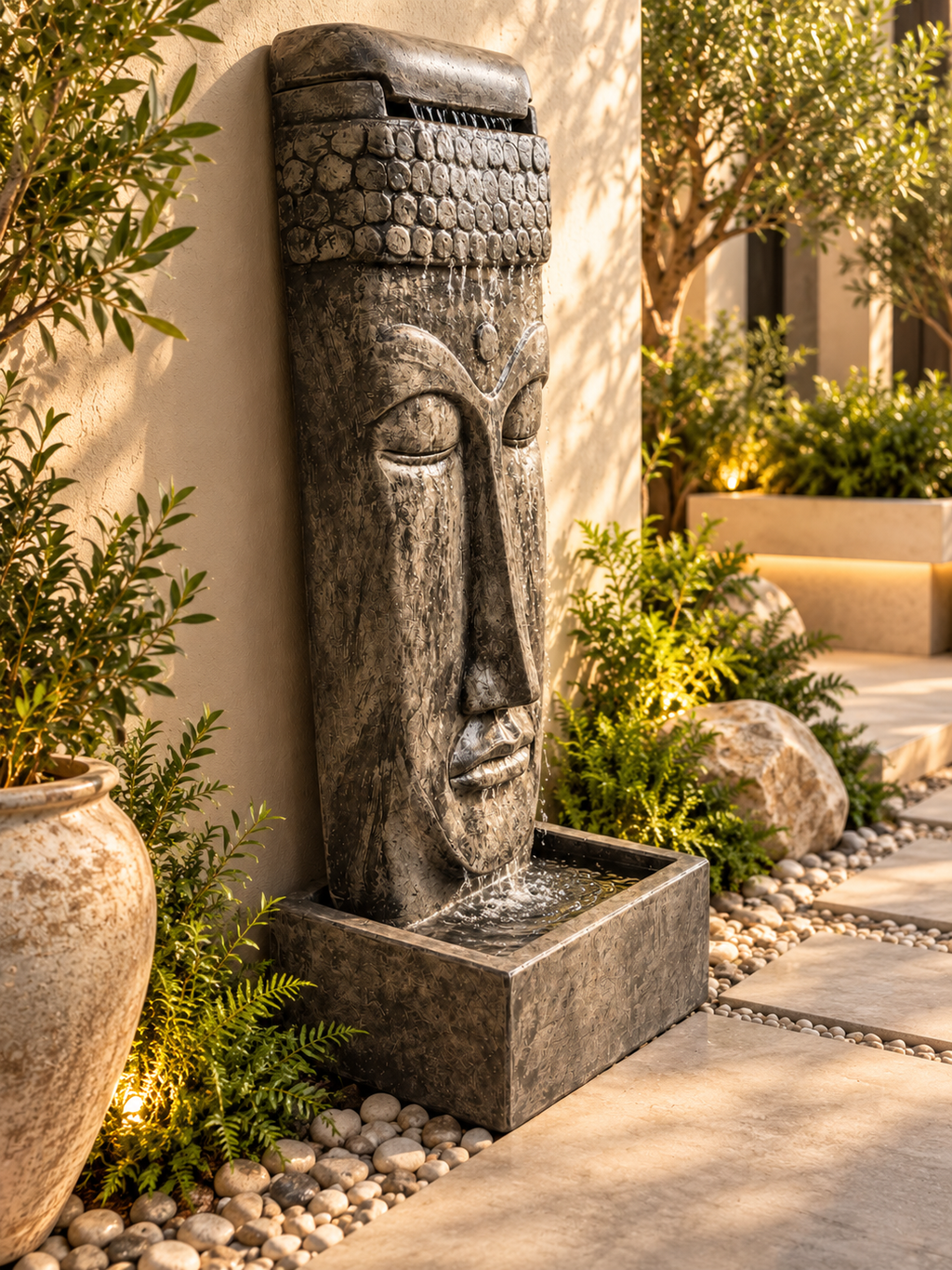 Zen Buddha Concrete Water Fountain