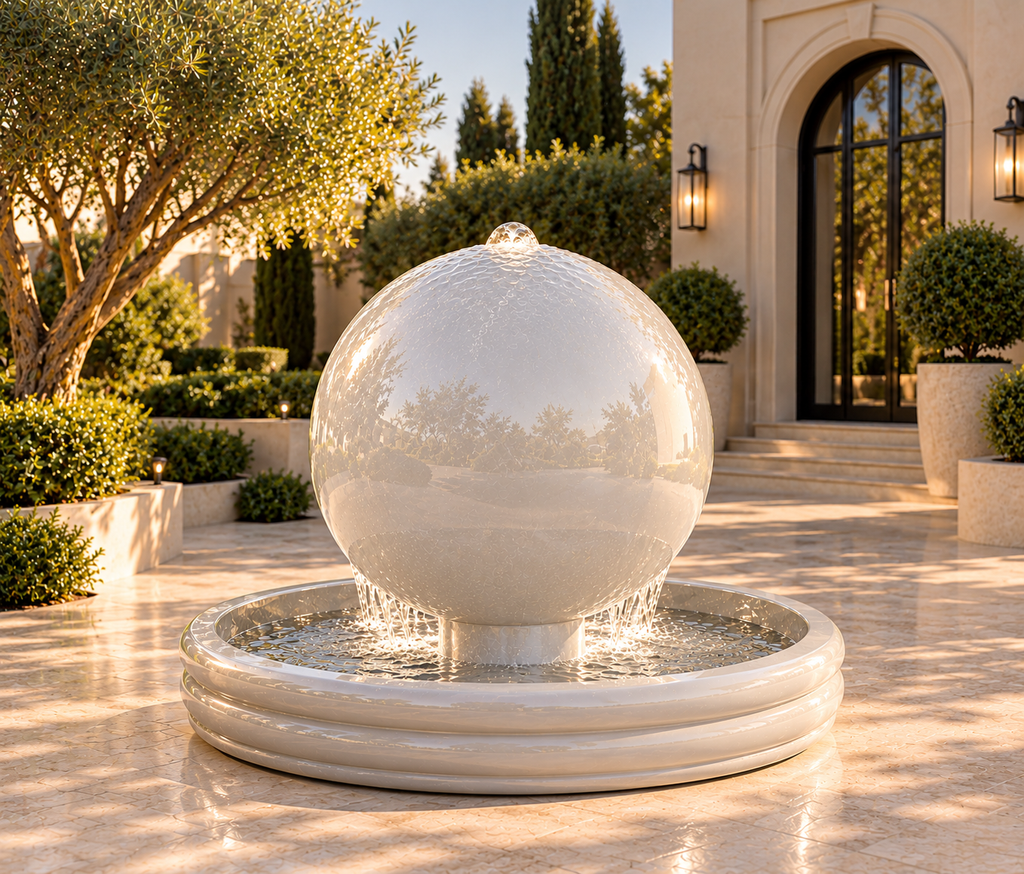 Luxury Oversized Concrete Sphere Fountain – 48" Architectural Garden Water Feature
