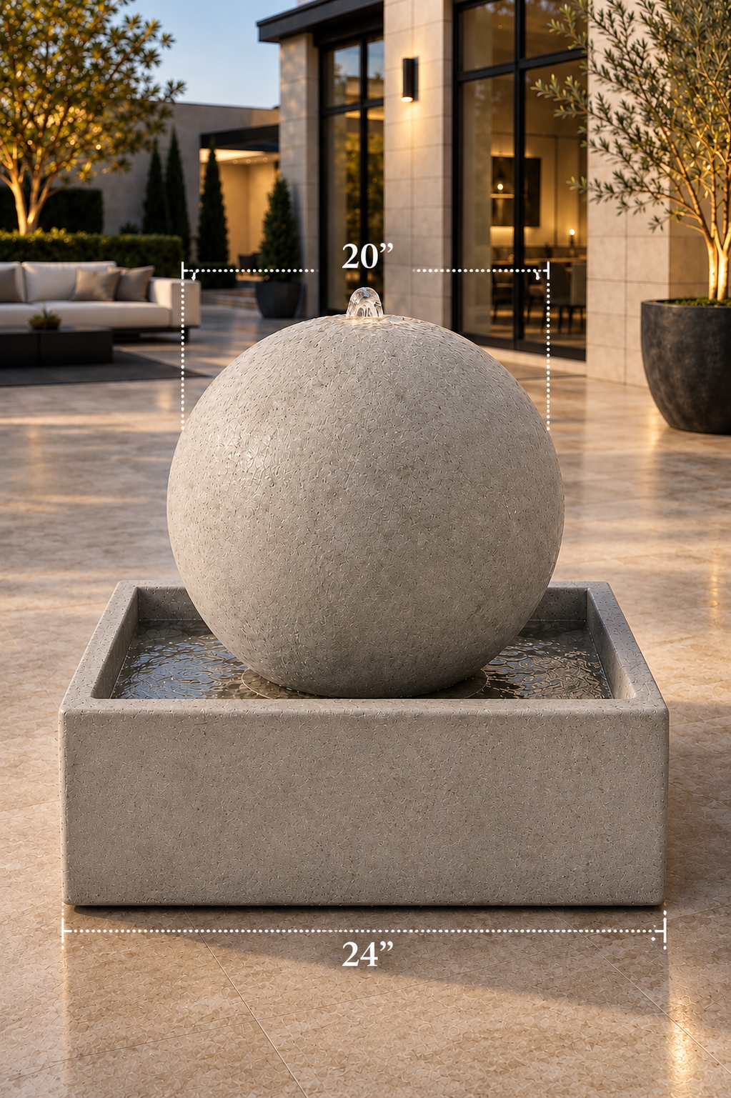 24” Basin Fountain with 20” Concrete Sphere – Full Kit