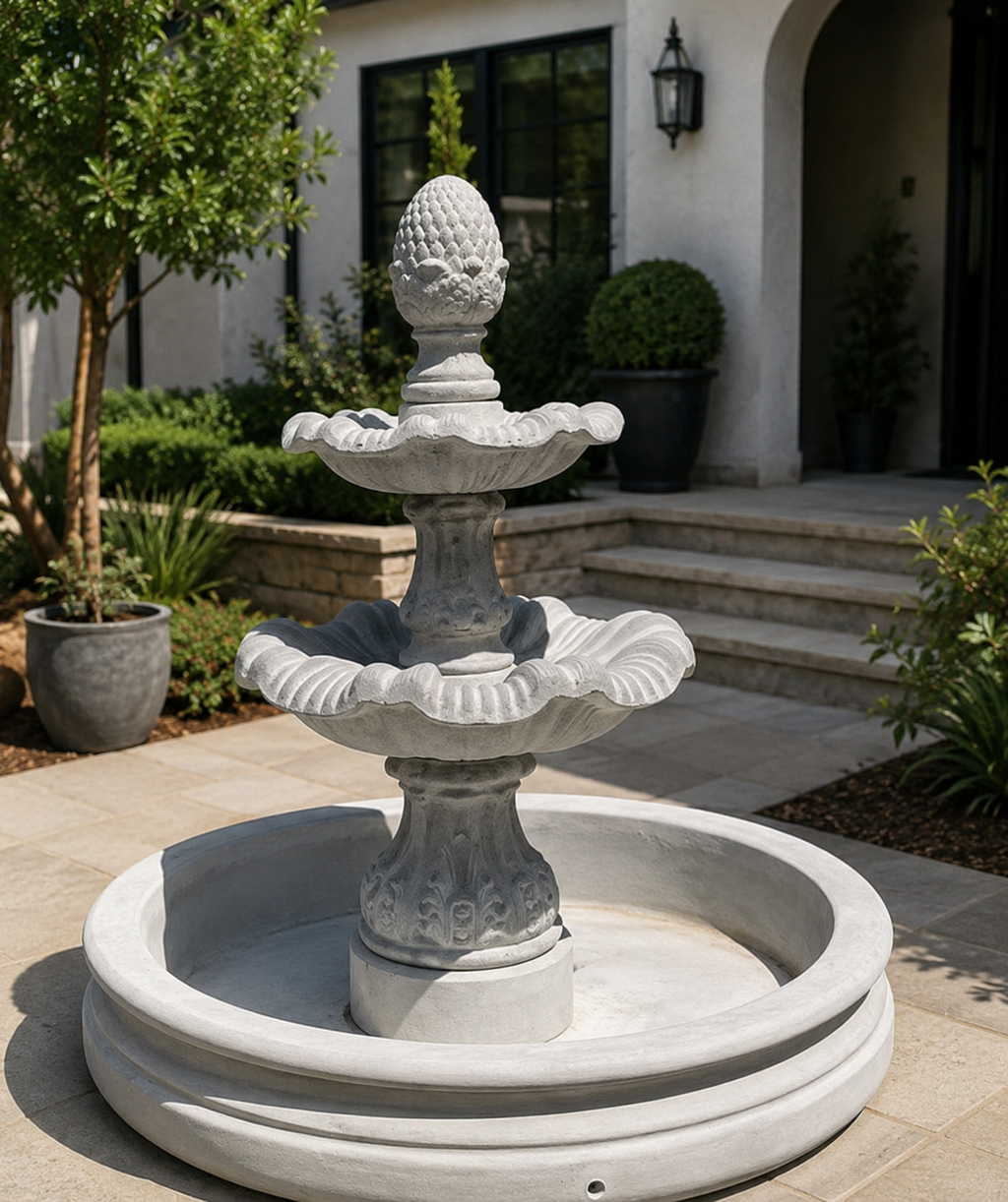 4 FT Two-Tier Concrete Fountain | customizable color | Complete Water Feature kit