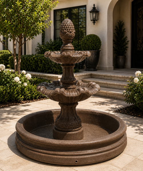 Fuente de hormigón de dos niveles de 4 pies | color personalizable | Kit completo de fuente de agua