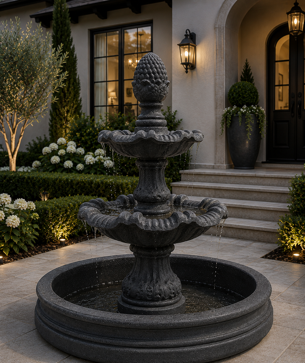 4 FT Two-Tier Concrete Fountain | customizable color | Complete Water Feature kit
