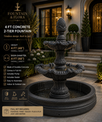 4 FT Two-Tier Concrete Fountain | customizable color | Complete Water Feature kit