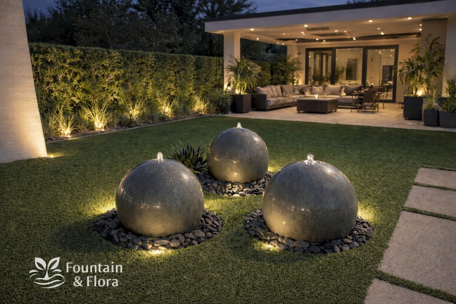 24” Concrete spheres water feature