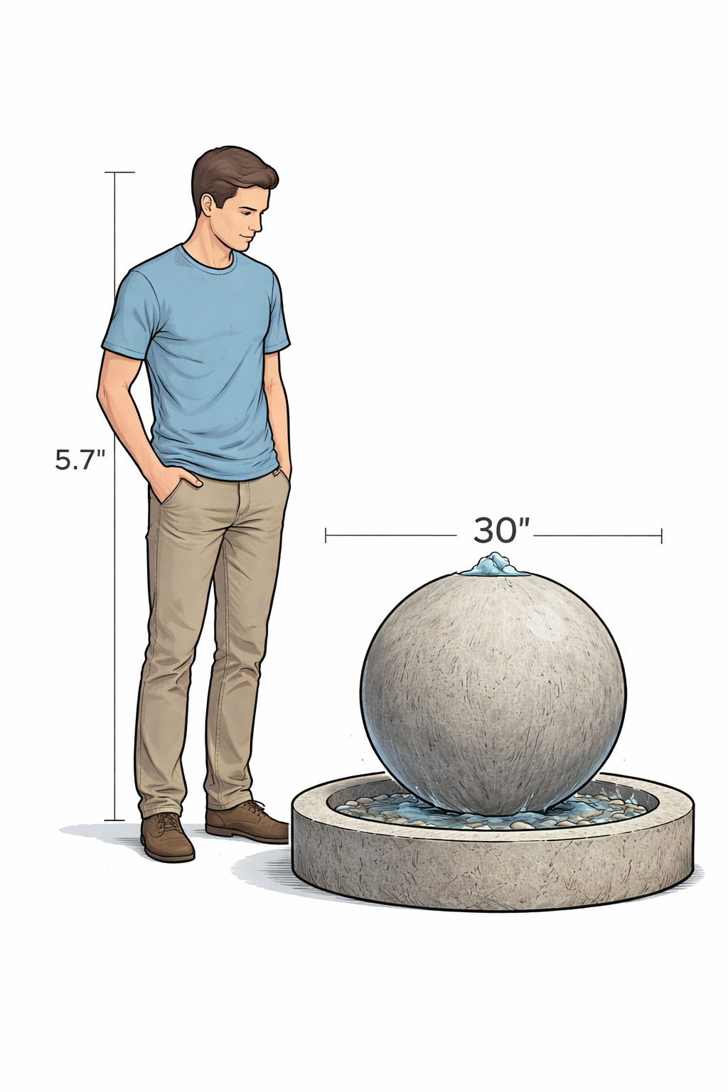 30” Concrete Sphere Fountain – Modern Outdoor Water Feature