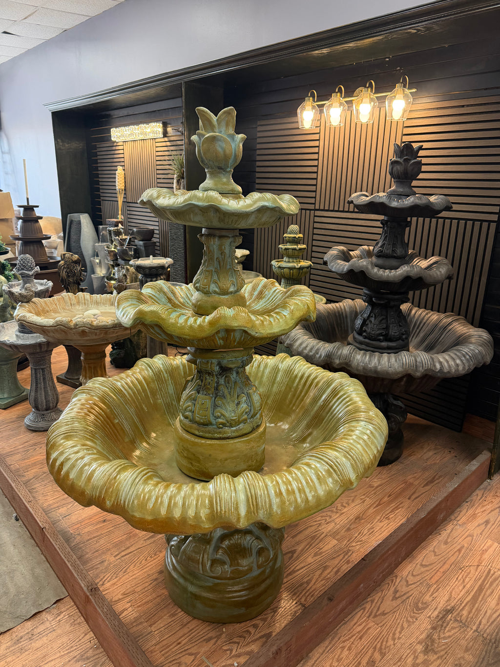 Classic Three-Tier Concrete Fountain with Dove Birds