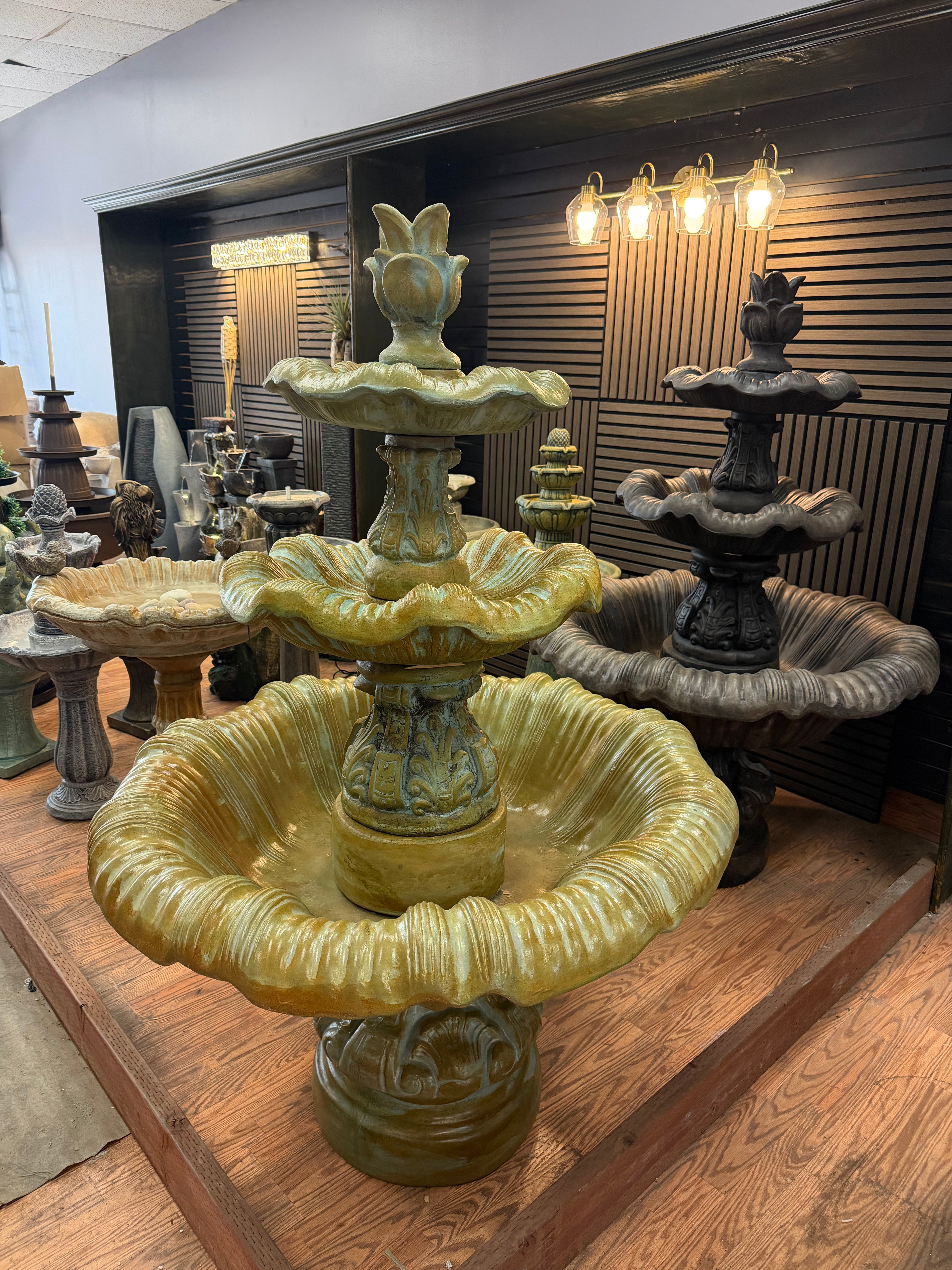 Classic Three-Tier Concrete Fountain with Dove Birds