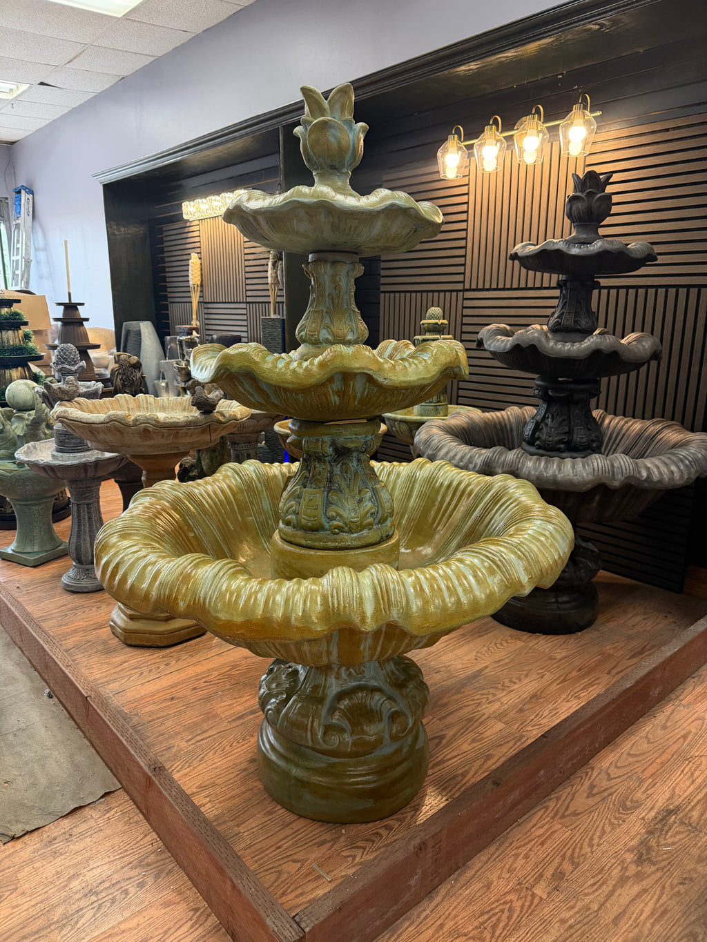 Classic Three-Tier Concrete Fountain with Dove Birds