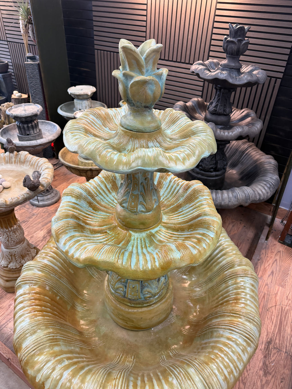 Classic Three-Tier Concrete Fountain with Dove Birds