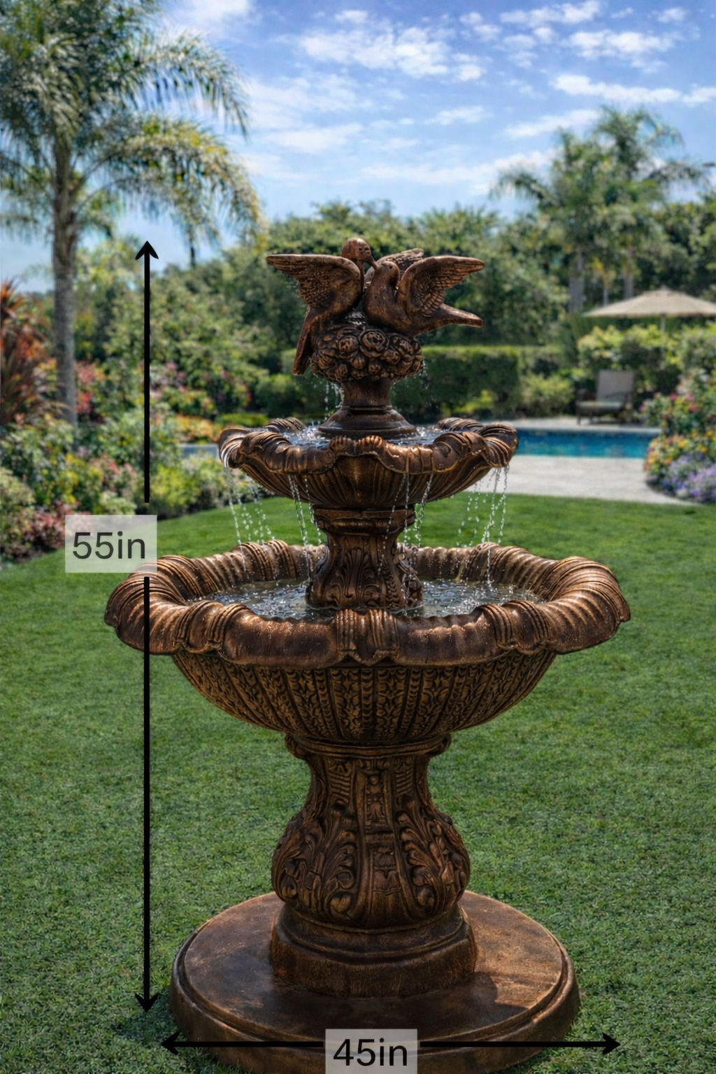 Classic Two-Tier Dove Fountain – 55” Outdoor Water Feature