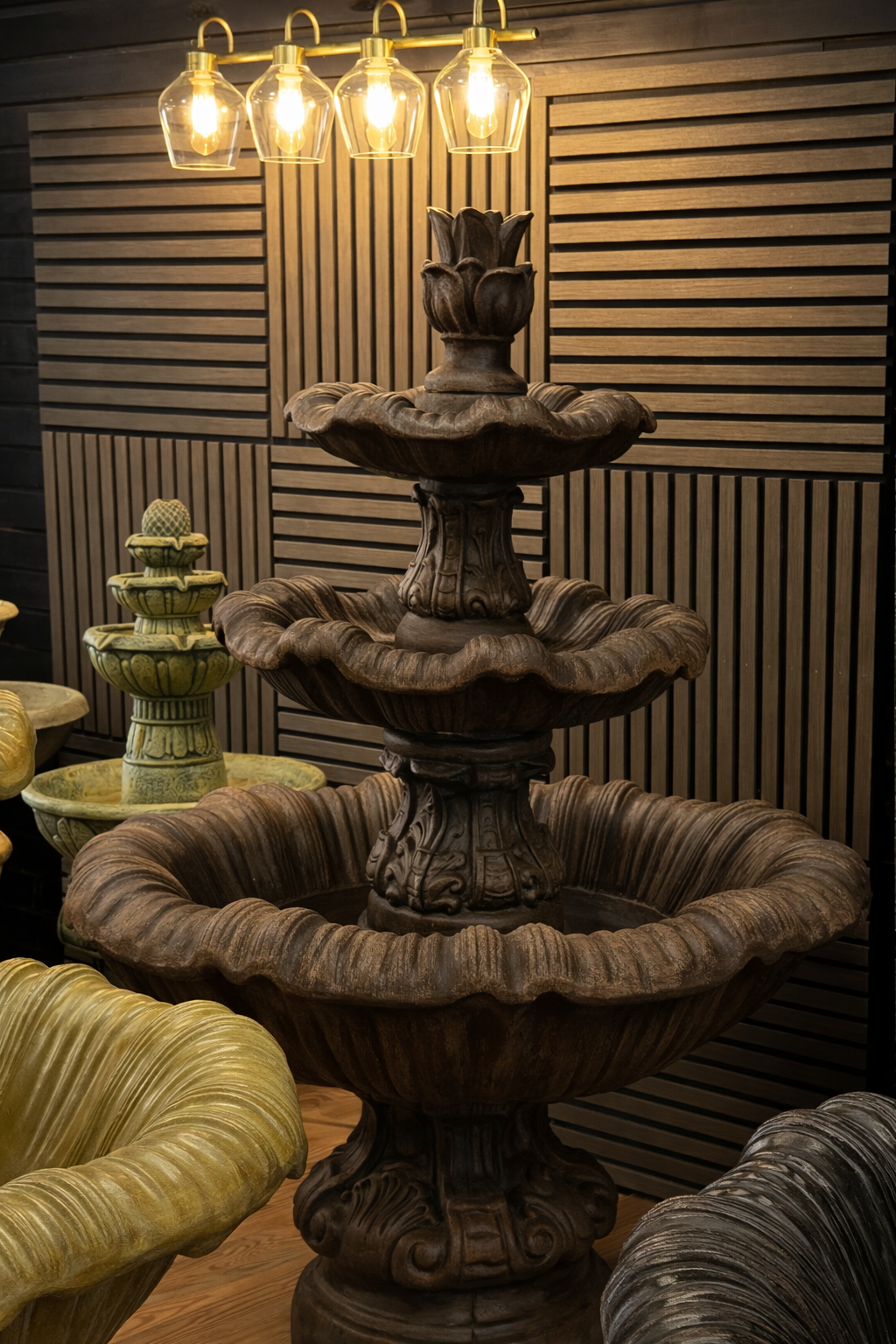 Classic Three-Tier Concrete Fountain with Dove Birds