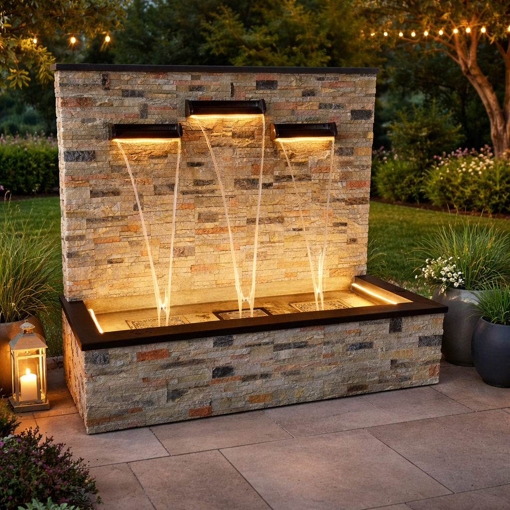 Modern Stone Wall Fountain – 5 ft x 5 ft | Custom Design and size