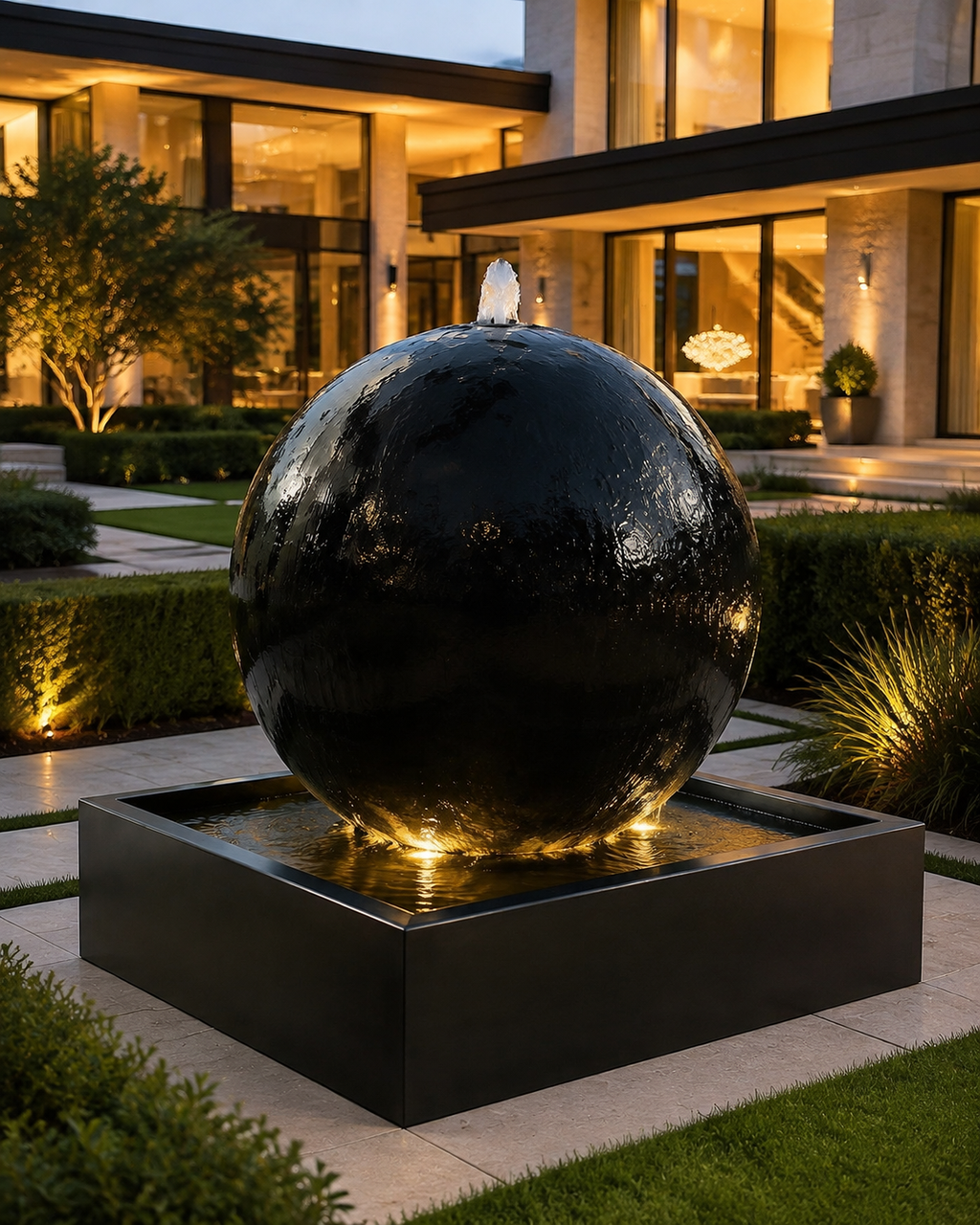 Luxurious 36″ Sphere Fountain with Visible Basin – Complete Indoor/Outdoor Kit