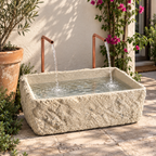 Petra Limestone-Finish Concrete Fountain with Twin Copper Spouts