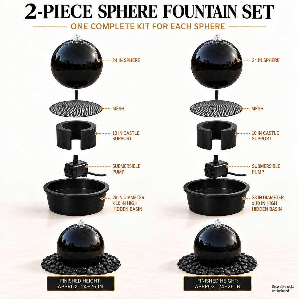 Fuente esférica de hormigón de 24" (juego de 2) - Característica de agua para exteriores
