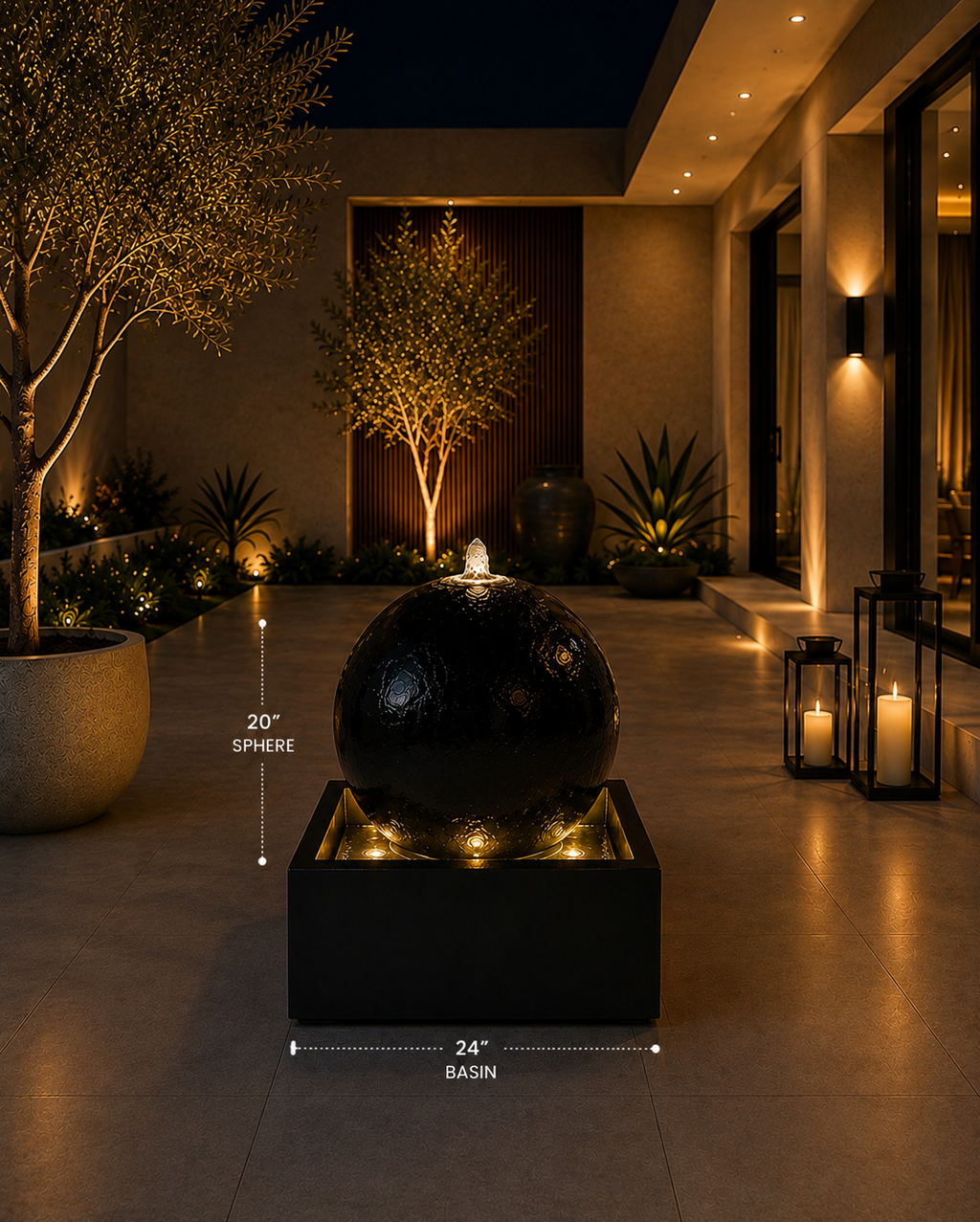 20” Concrete Sphere Fountain with 24” Basin